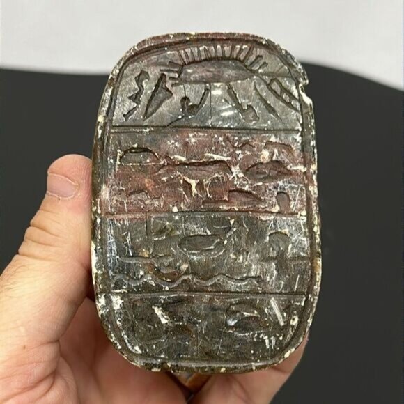 Vintage Egyptian Scarab Stone Carved Apis Bull Head Scarab with hieroglyphics - Picture 4 of 4